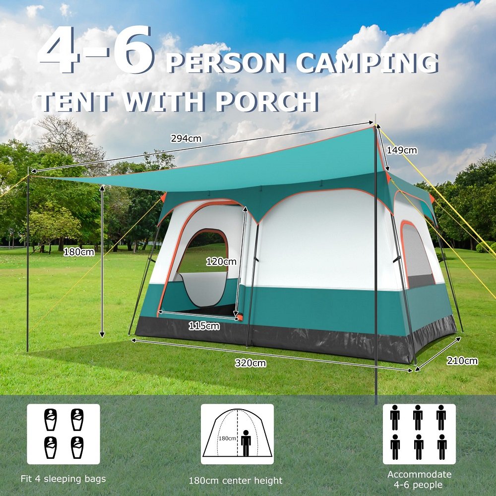 6 Person Camping Tent with Porch and Rainfly-S