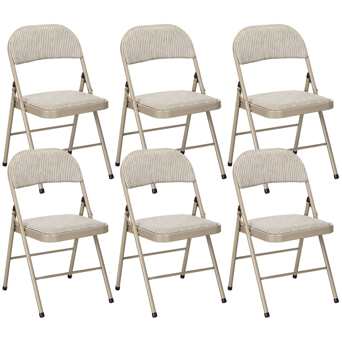 6-Piece Folding Chairs Set, Steel Frame, Linen Look, Beige