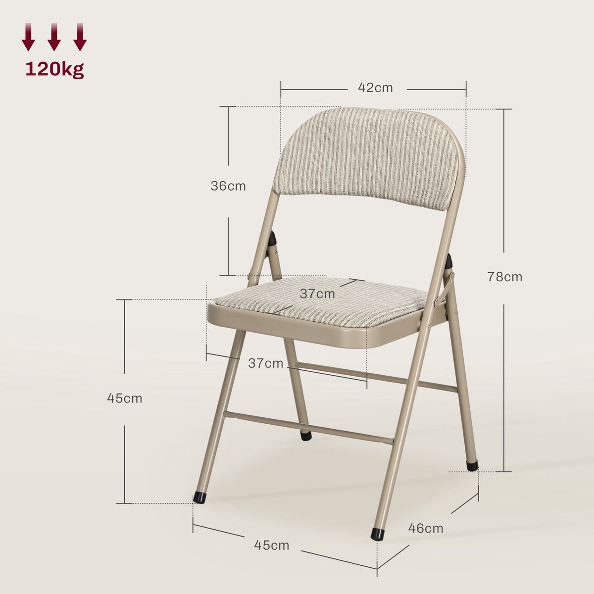 6-Piece Folding Chairs Set, Steel Frame, Linen Look, Beige