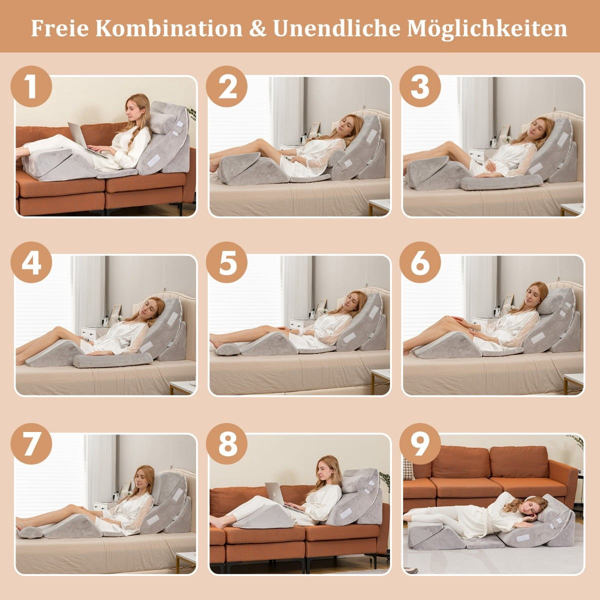 6-Piece Memory Foam Wedge Pillow Set for Pain Relief