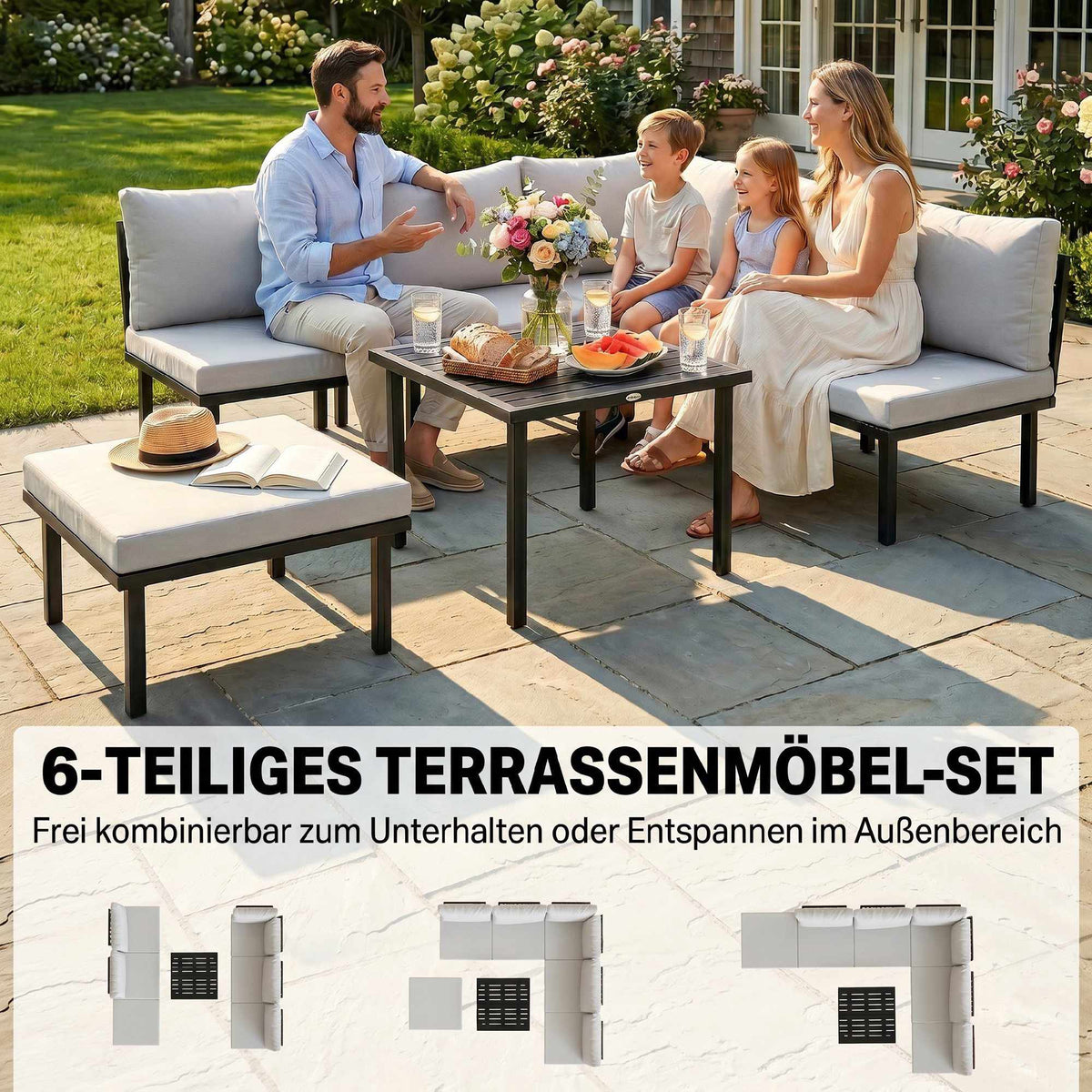 6-Piece Outdoor Lounge Set for 5-6 People with Table