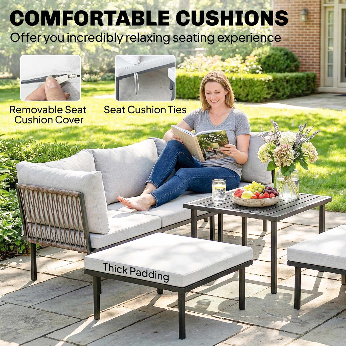 6-Piece Outdoor Lounge Set for 5-6 People with Table