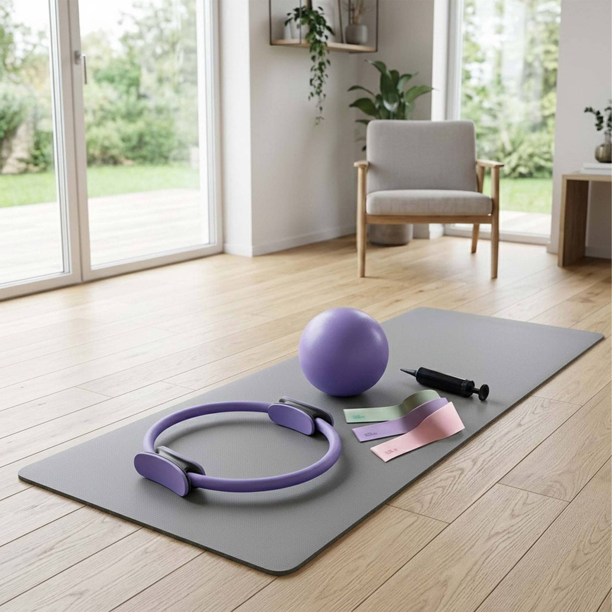6-Piece Pilates Set: Ring, Ball, Bands – Various Colors
