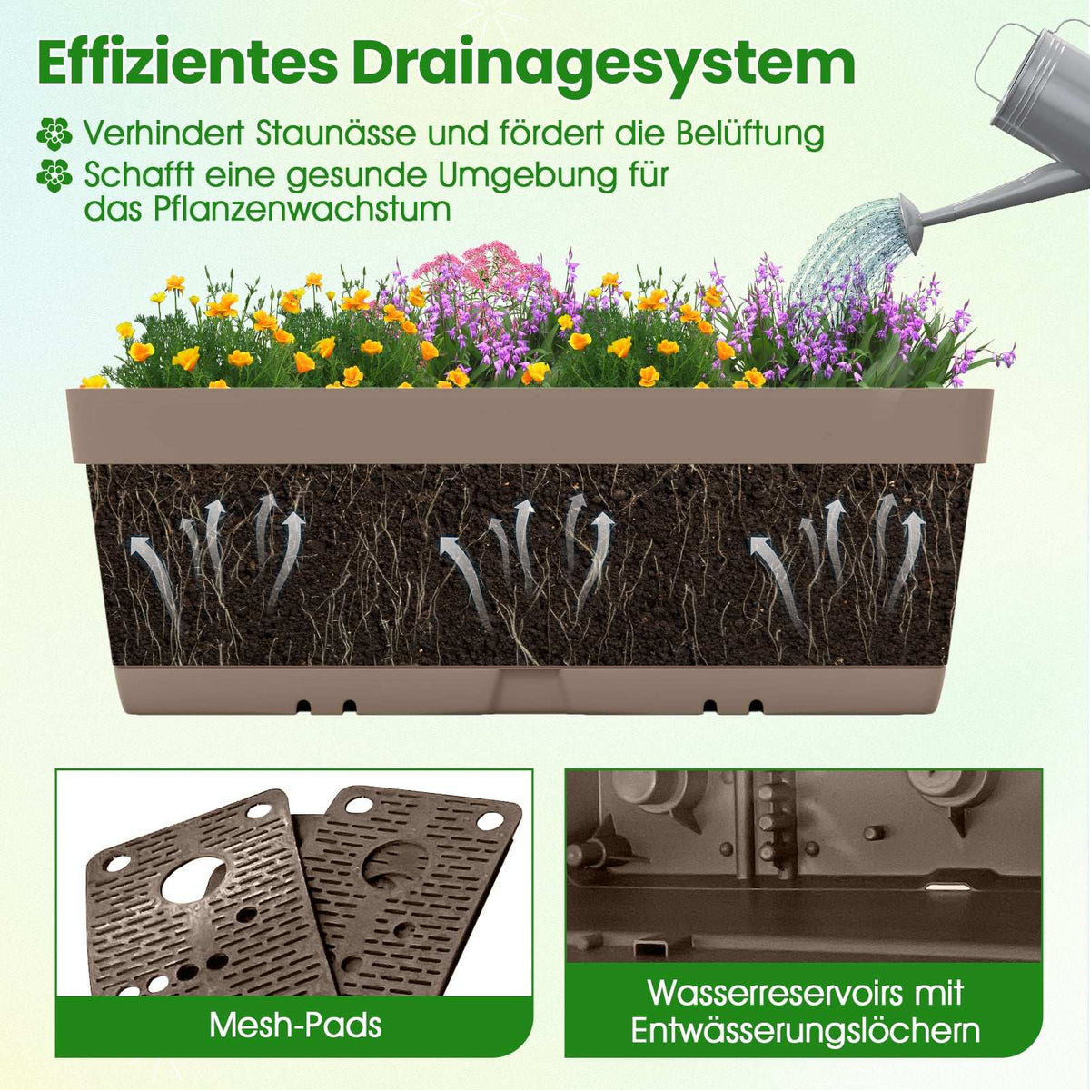 6 Stackable Planters with Drainage, 49 cm, Grey