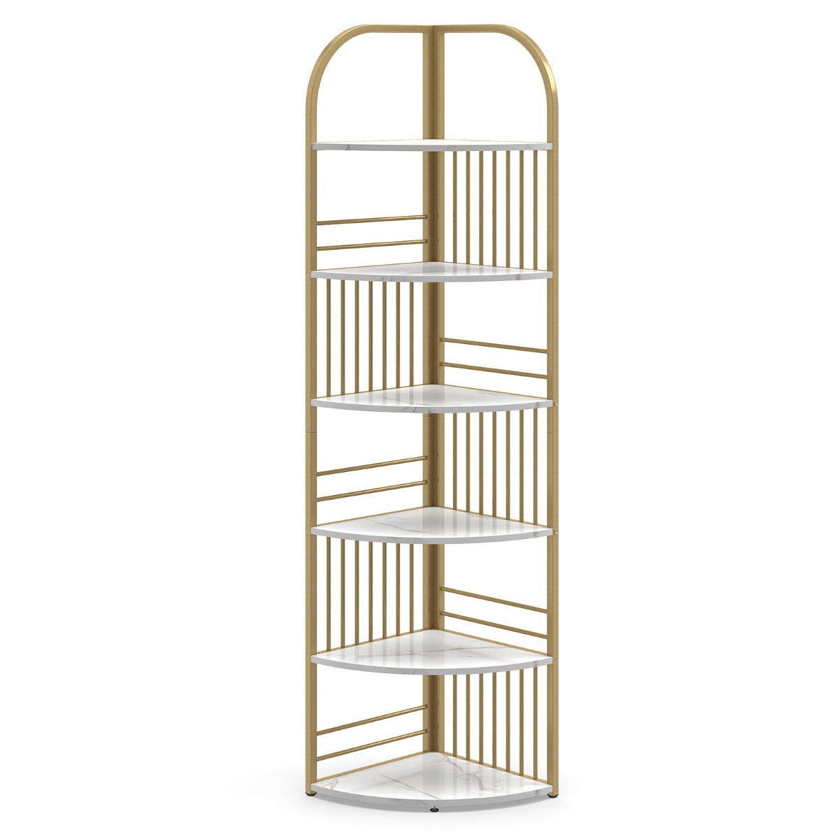 6-Tier Corner Bookshelf, Freestanding Metal Frame, White