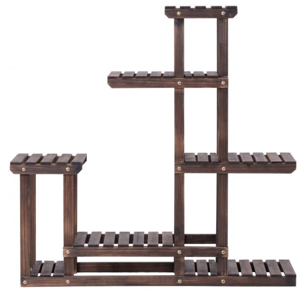 6-Tier Fir Wood Plant Stand Shelf, Indoor Outdoor