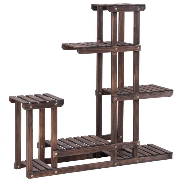 6-Tier Fir Wood Plant Stand Shelf, Indoor Outdoor