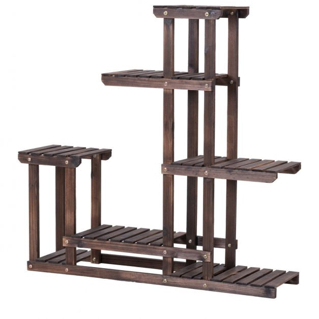 6-Tier Fir Wood Plant Stand Shelf, Indoor Outdoor