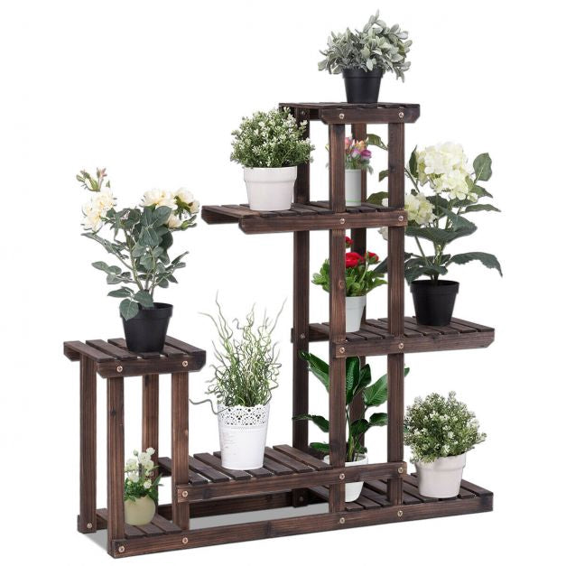 6-Tier Fir Wood Plant Stand Shelf, Indoor Outdoor
