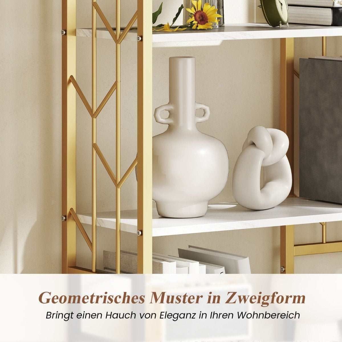 6-Tier Geometric Metal Bookshelf, 80x31x180 cm, White