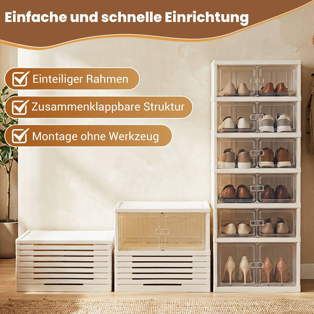 6-Tier Shoe Cabinet for 12 Pairs with Magnetic Doors