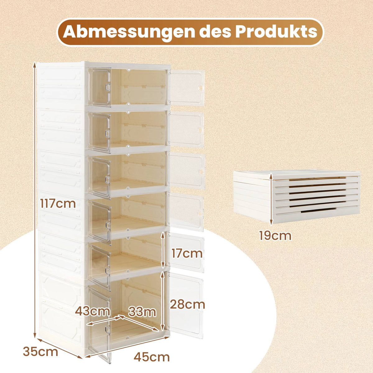 6-Tier Shoe Cabinet for 12 Pairs with Magnetic Doors