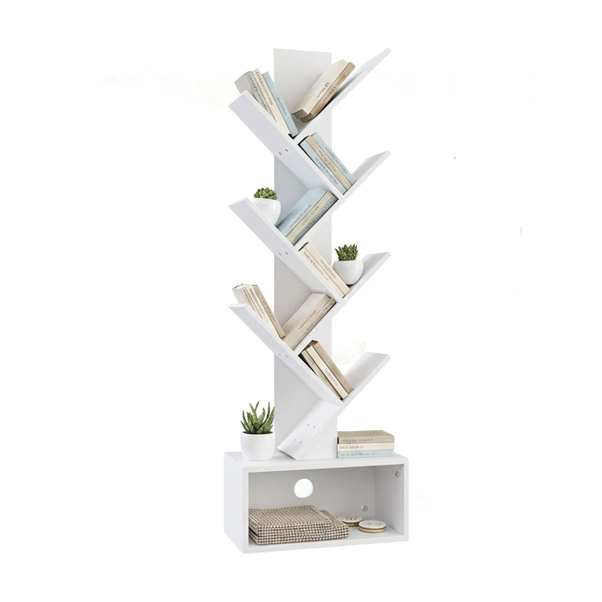 6-Tier Tree Bookcase with Closed Storage Compartment