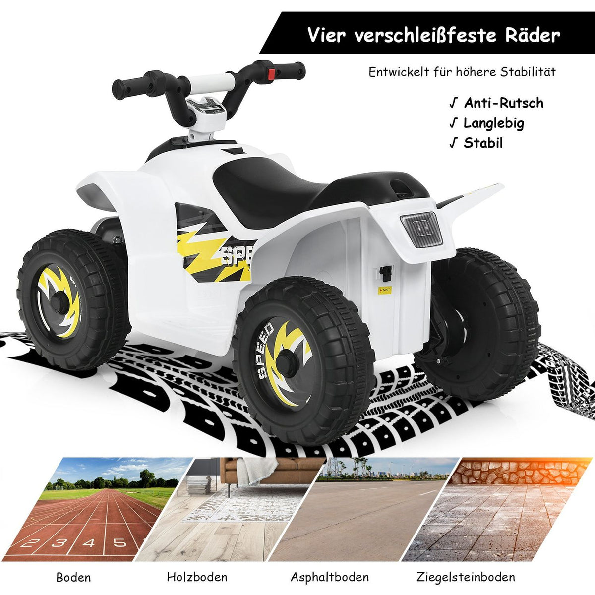 6V Battery Operated Quad Mini Quad for Toddlers 73 x 40 x 44.5 cm White