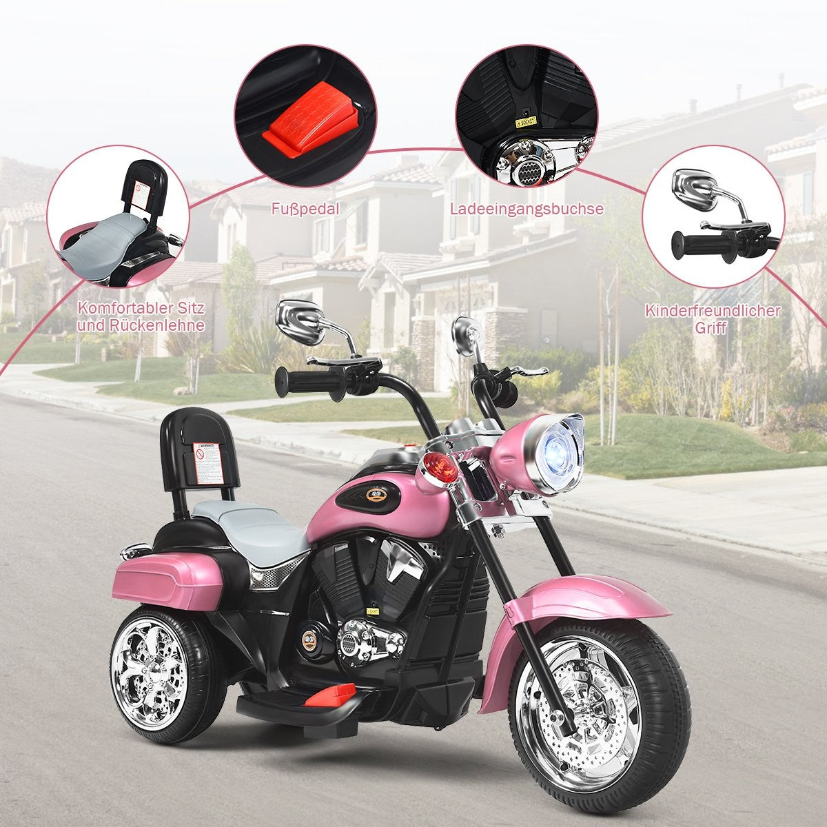 6 V Electric Motorcycle Battery Operated Motorcycle with Music 91 x 48 x 64cm Pink