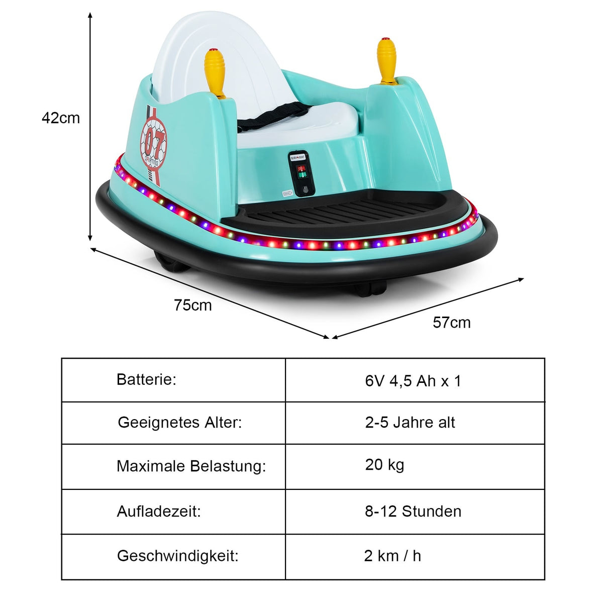 6V Kids Bumper Car with Remote & 360 Rotation, Green