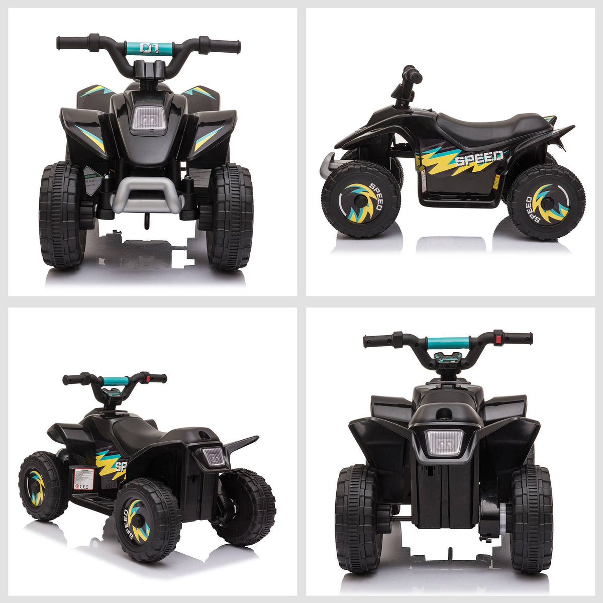 6V Kids Electric Quad Bike, Black, Ages 1.5-3, 20kg Limit