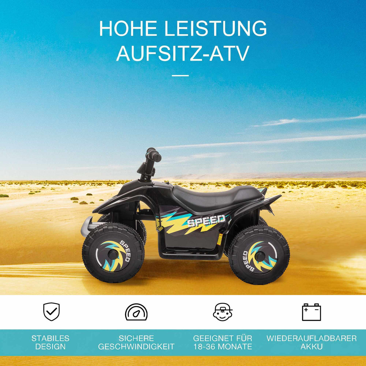 6V Kids Electric Quad Bike, Black, Ages 1.5-3, 20kg Limit