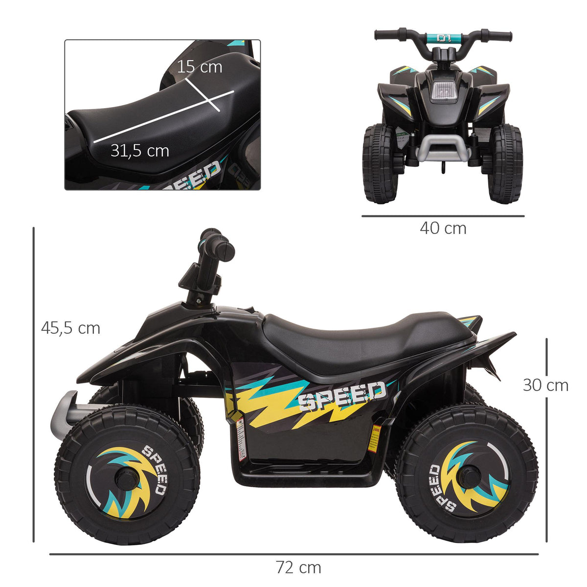6V Kids Electric Quad Bike, Black, Ages 1.5-3, 20kg Limit