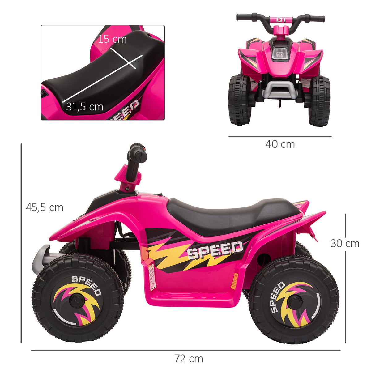 6V Kids Electric Quad Bike, Pink, Ages 1.5-3, Up to 20kg