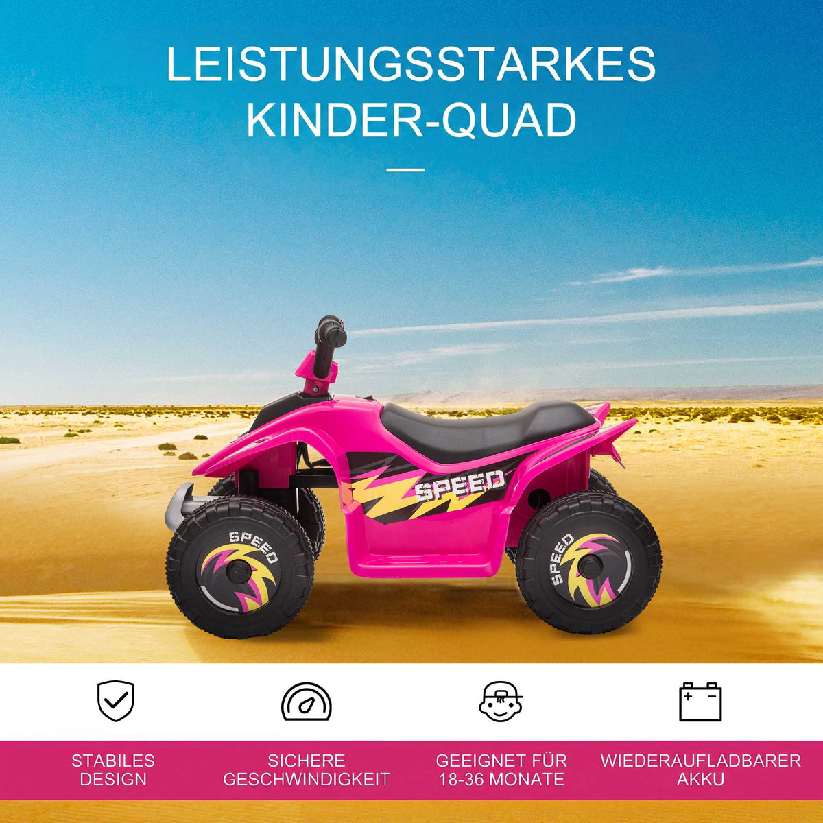 6V Kids Electric Quad Bike, Pink, Ages 1.5-3, Up to 20kg