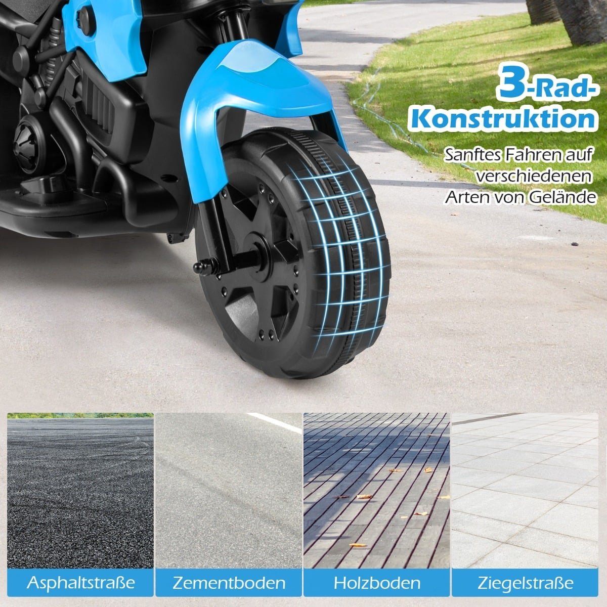 6V Kids Electric Ride-On Motorcycle, 3-Wheel, LED Lights