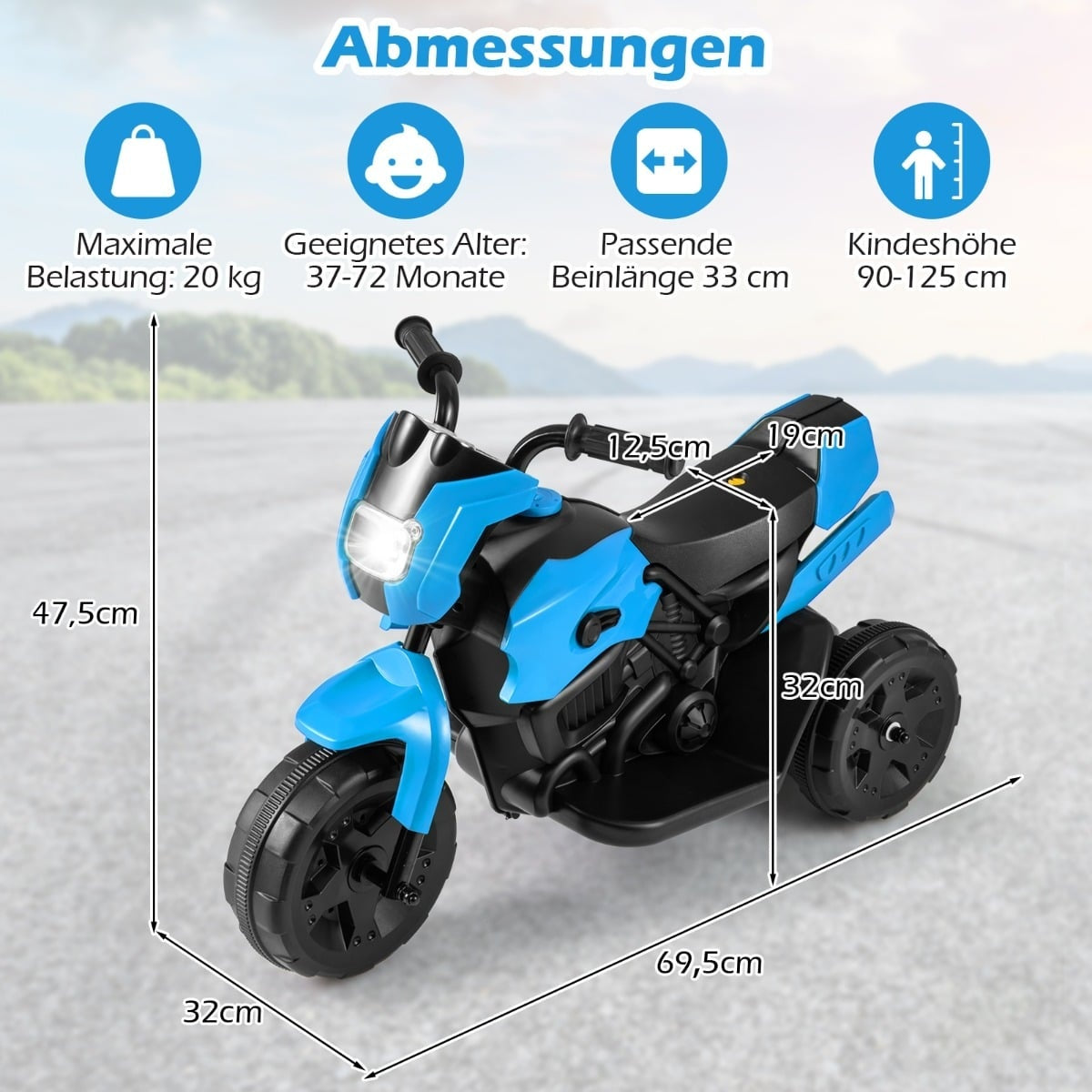 6V Kids Electric Ride-On Motorcycle, 3-Wheel, LED Lights
