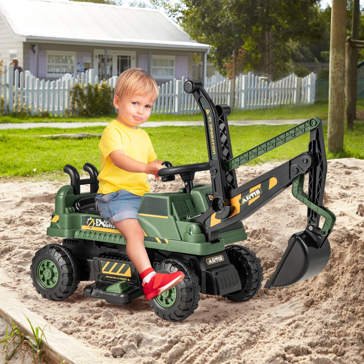 6V Kids Ride-On Digger, Rotating Seat, Music