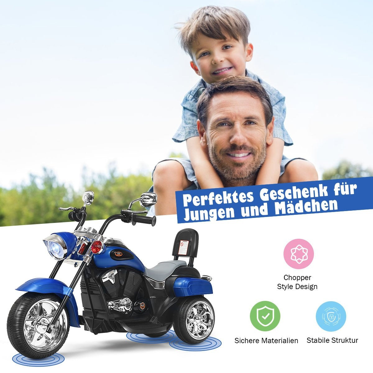 6V electric motorcycle with adjustable headlights motorcycle 91 x 48 x 64 cm blue + black