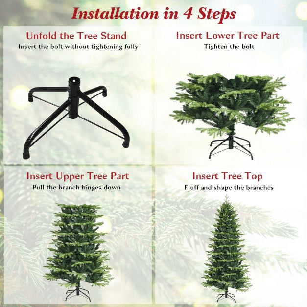 6ft Artificial Christmas Tree, Hinged, Metal Stand