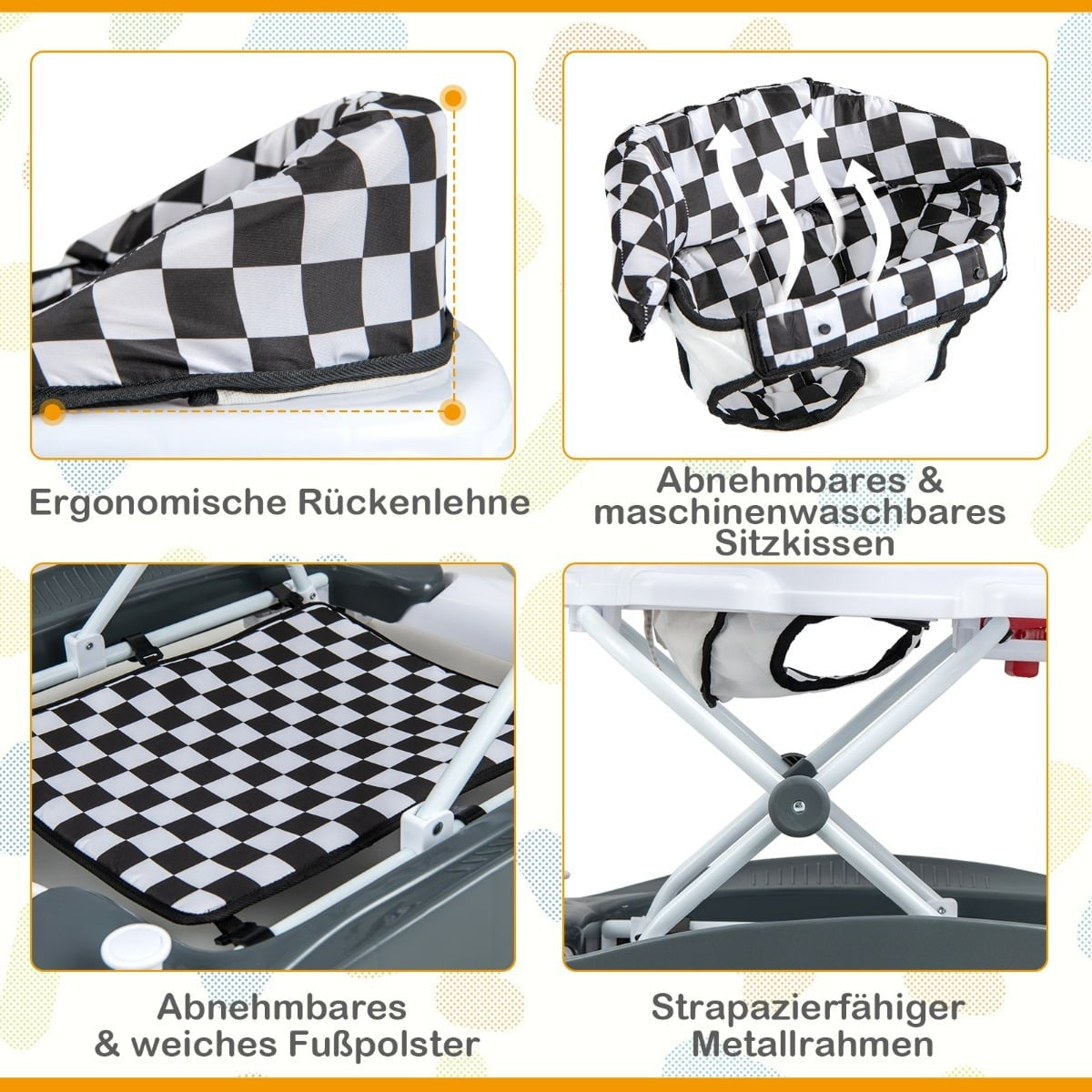 6-in-1 Baby Walker with Removable Playboard, Grey