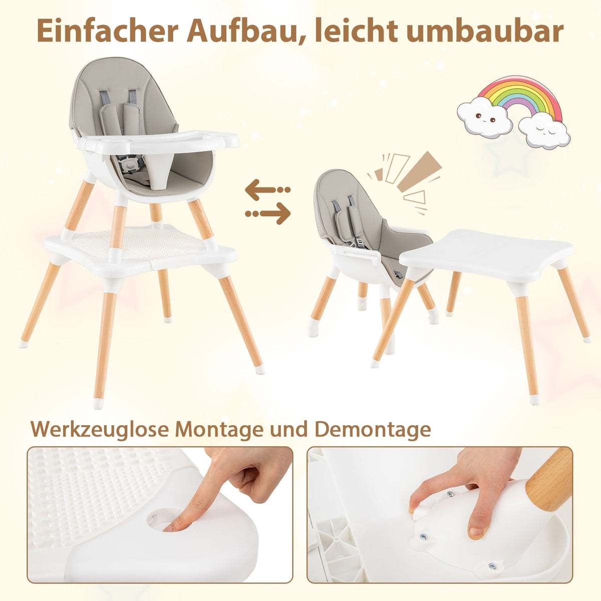 6-in-1 Convertible Baby High Chair with Tray, Grey