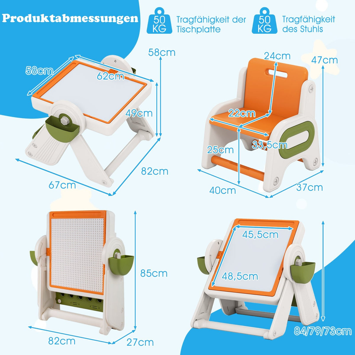 6-in-1 Kids Activity Table & Easel Set with Storage
