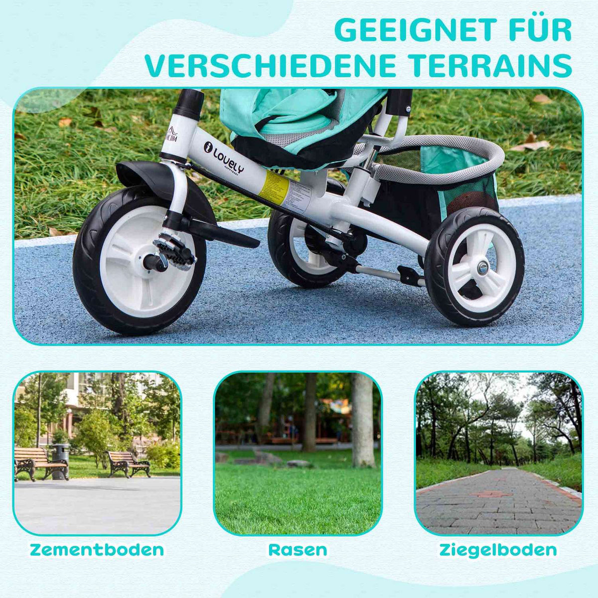 6-in-1 Tricycle with Push Bar, Children's Tricycle with Removable Sun Canopy, Cushion, Balance Bike with 5-Point Safety Belt, Basket, Cup Holder, for 1-5 Years Children, Green