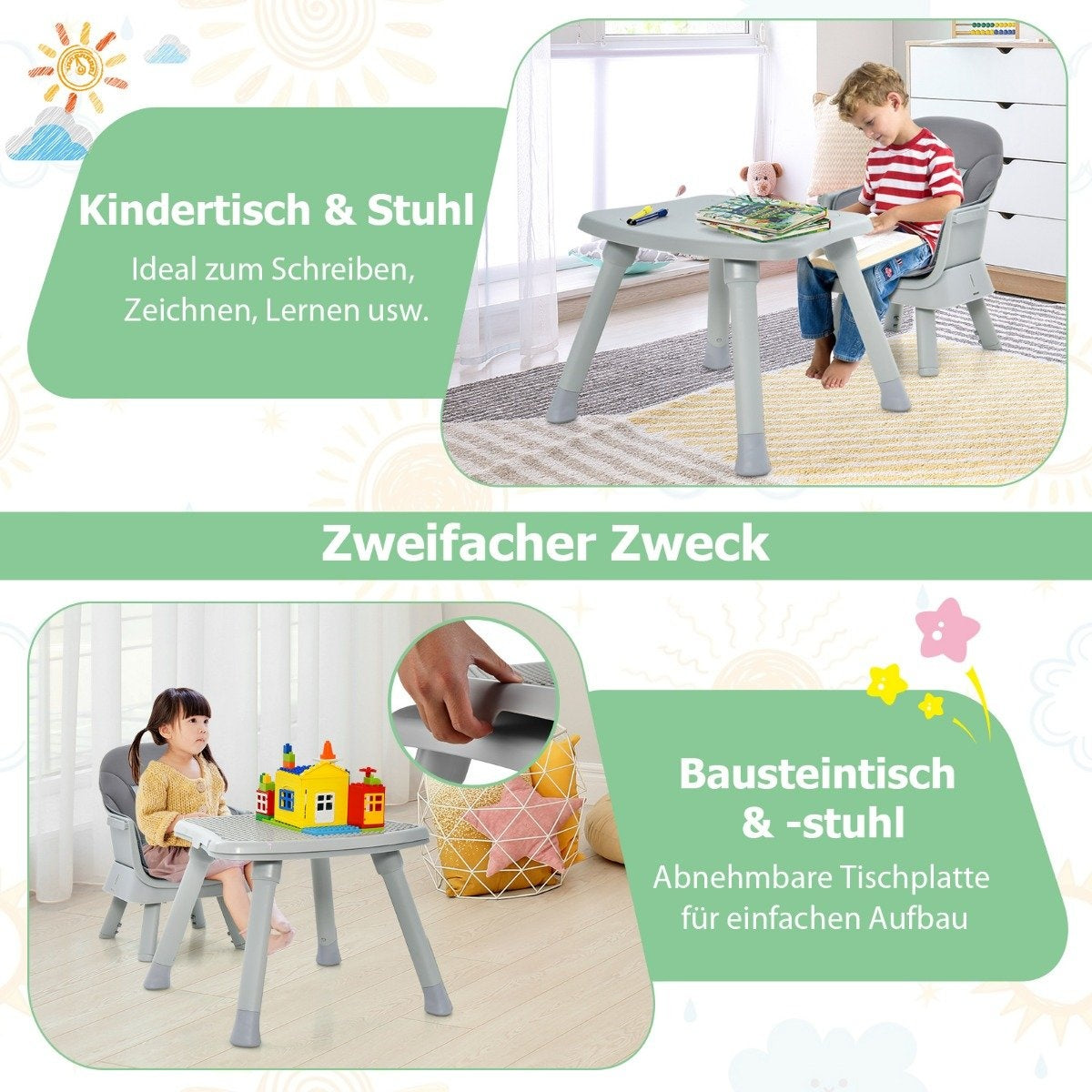 6-in-1 baby high chair high chair & dining chair & learning table & building block table & children's seating group grey