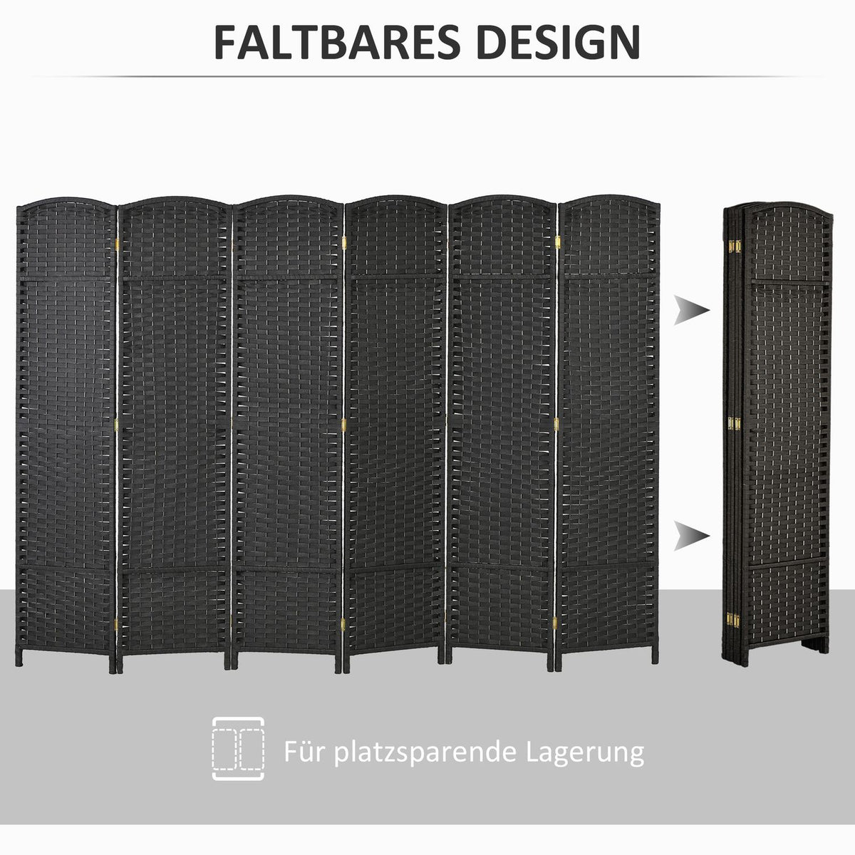 6-panel room divider, foldable privacy screen, privacy screen for living room, bedroom, home office, black