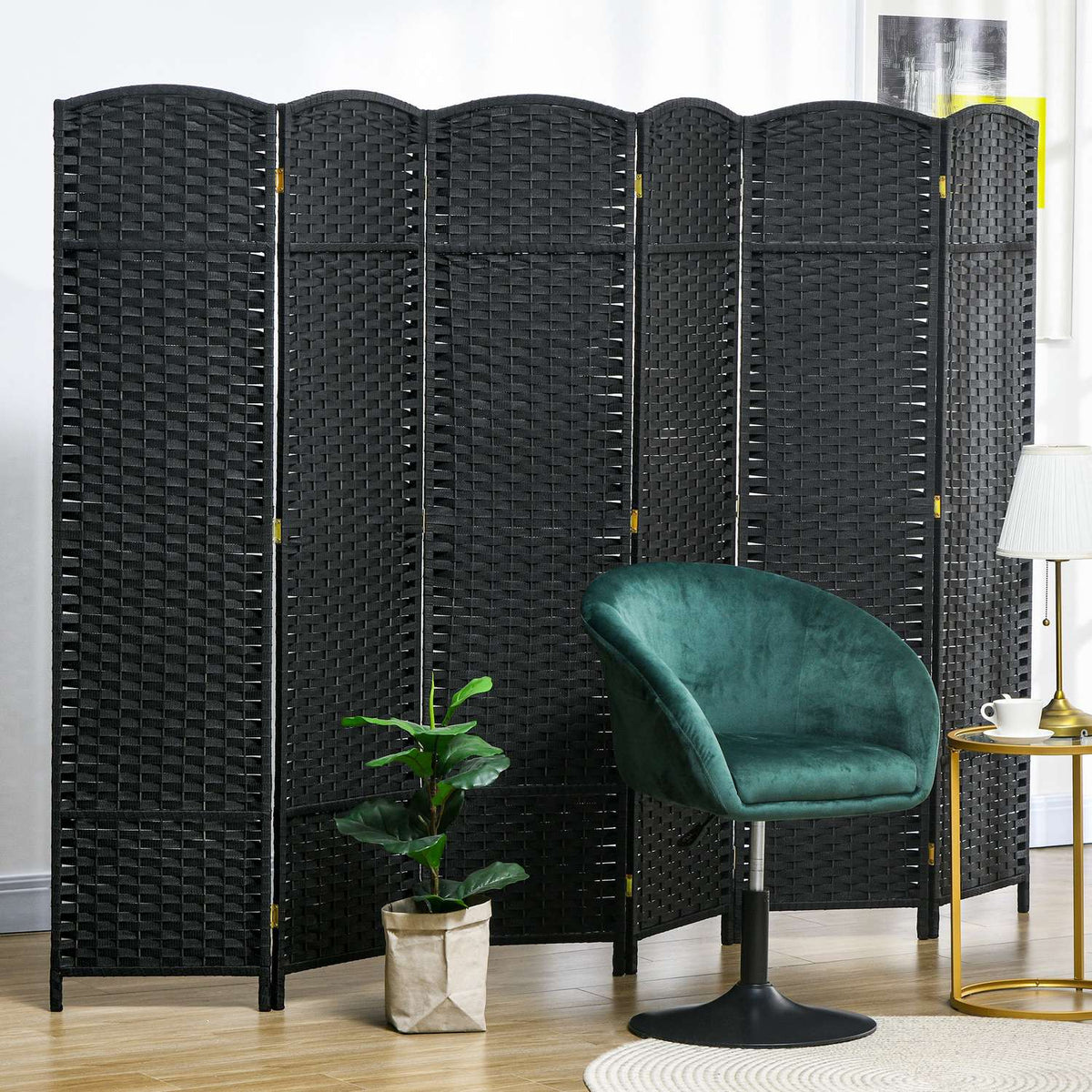 6-panel room divider, foldable privacy screen, privacy screen for living room, bedroom, home office, black