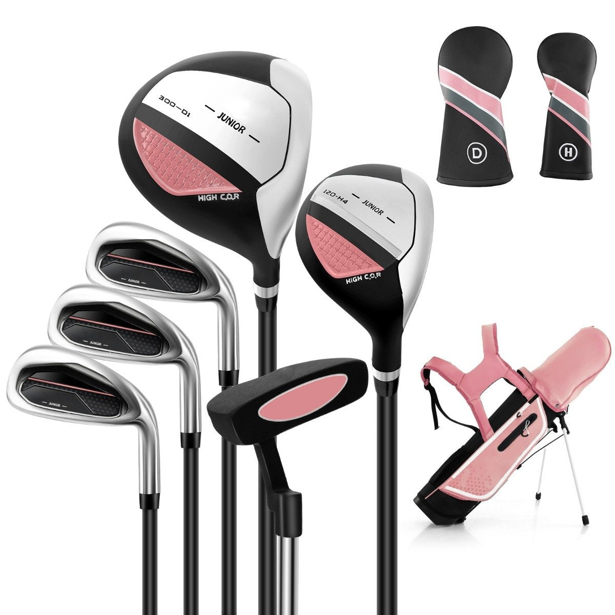 6-piece children's golf club set with golf bag and rain cover for children aged 11-13 years, pink