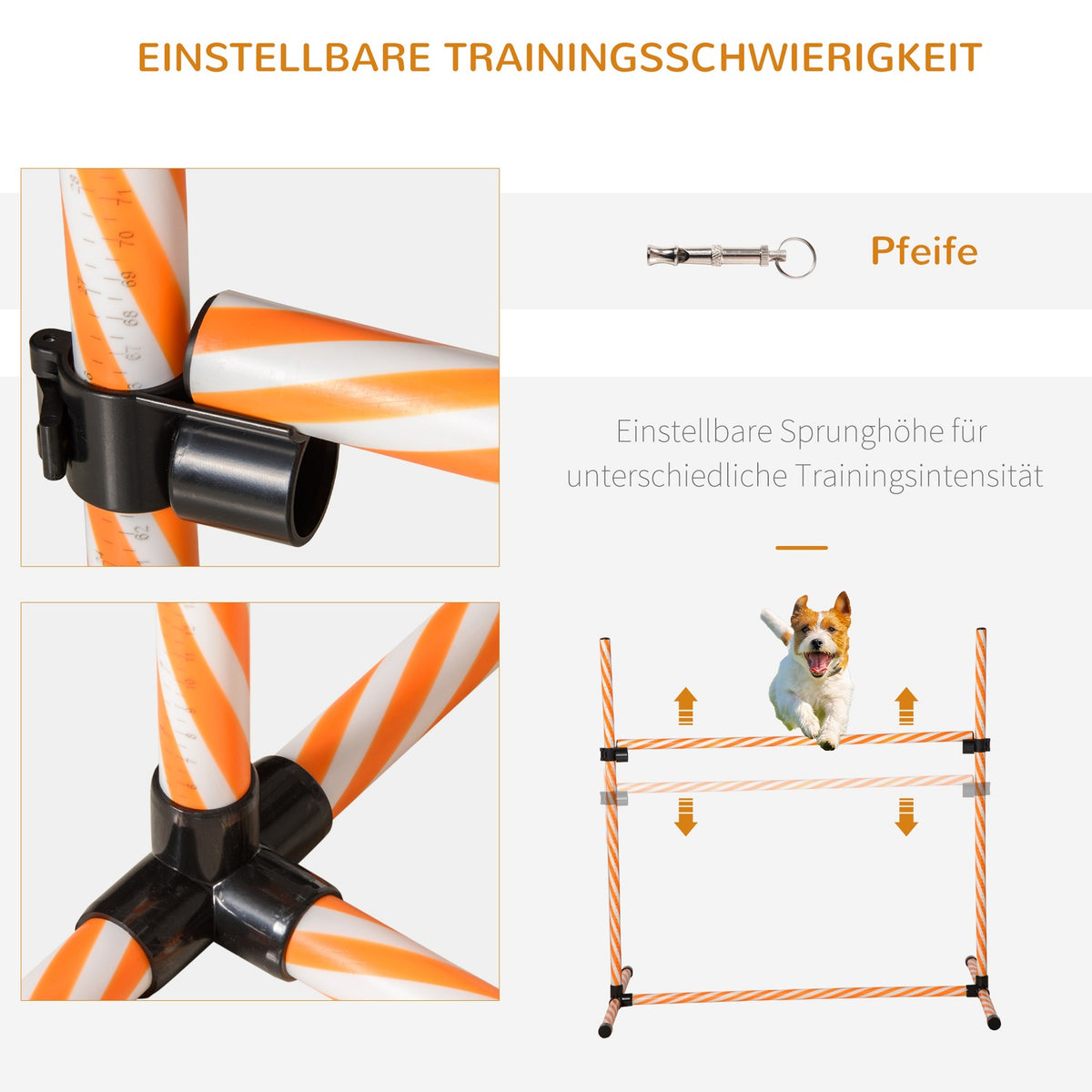 6 pieces Agility Set Dogs, Agility Equipment Set with Braided Poles, Whistle, Carry Bag, Dog Training Accessories, Orange