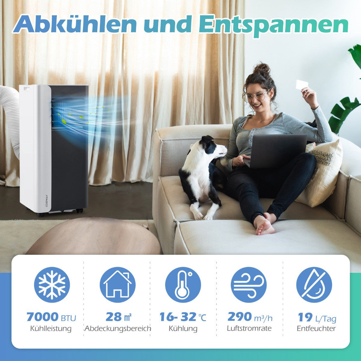 7000 BTU Portable Air Conditioner, 3-in-1, 28㎡ Coverage