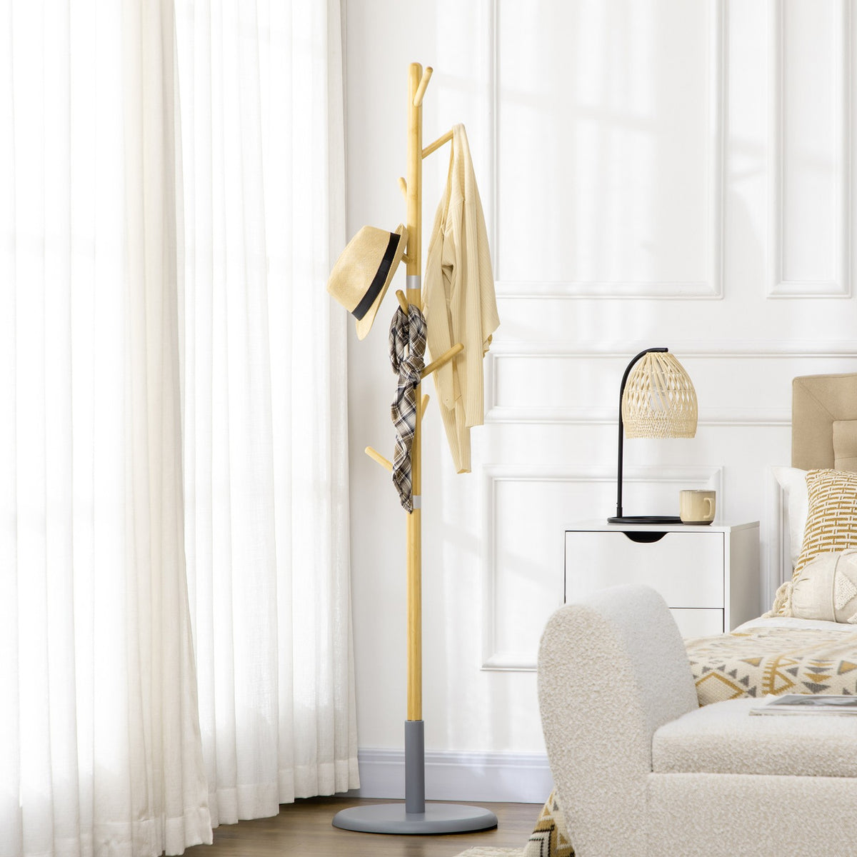 70" Coat Rack Stand Coat Rack with 8 Coat Hooks Coat Rack for Jackets Hats Hallway Natural
