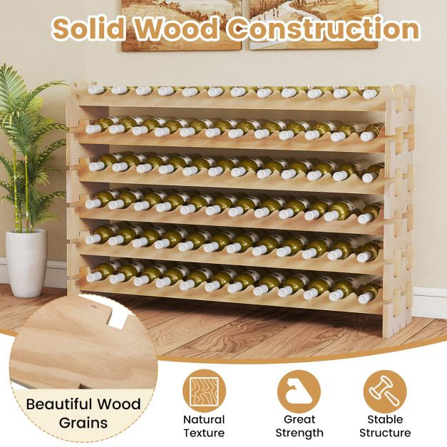 72-Bottle Wine Rack, 6-Tier Stackable Pine Wood