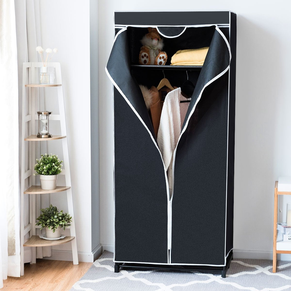 75 x 50 x 170 cm color choice wardrobe fabric cabinet with clothes rail-black