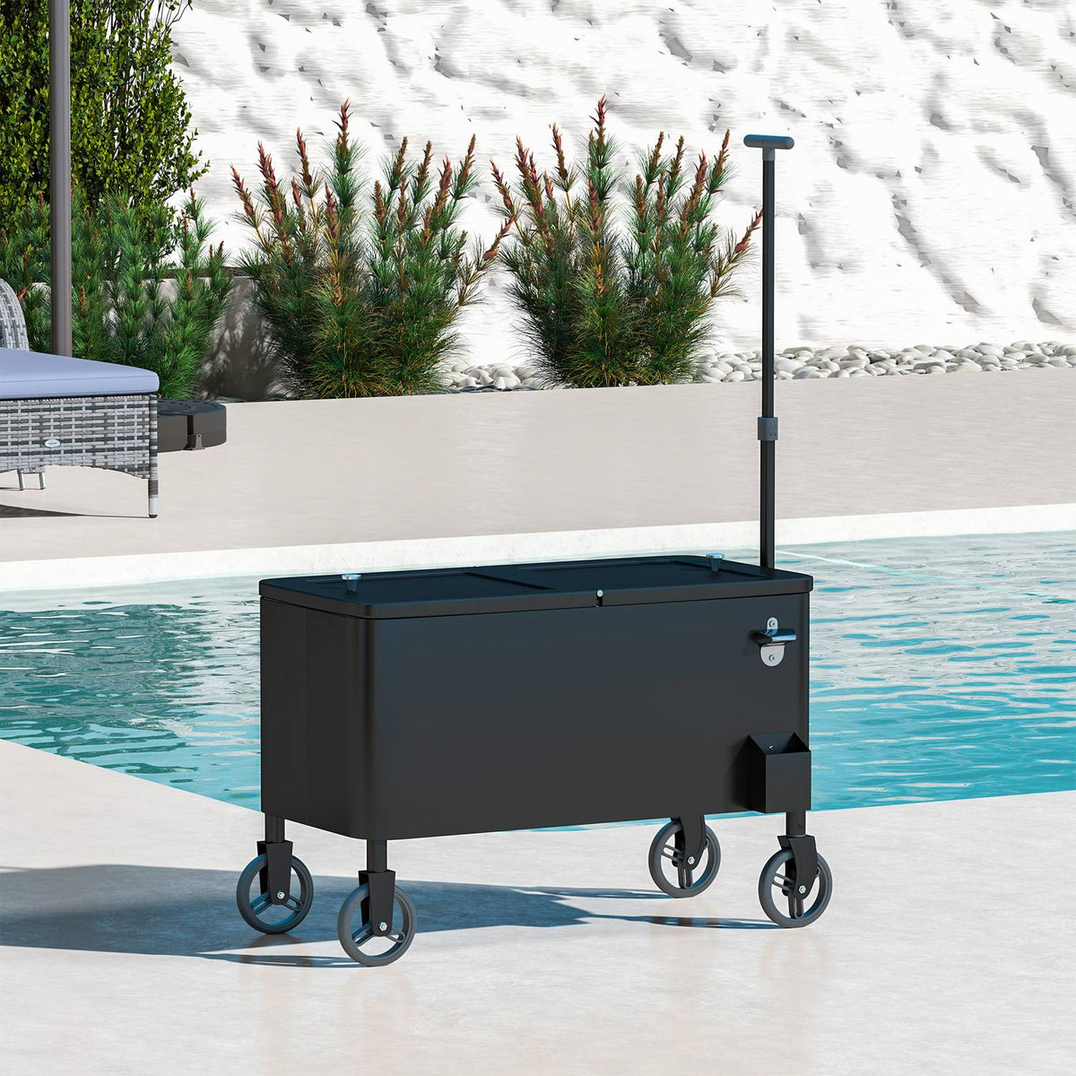 76L Refrigerator Trolley Serving Trolley with Wheels Bottle Opener Lid Handles Mobile Cool Box Side Trolley Bar Cool Container Drinks Trolley for Outdoor Patio Party White