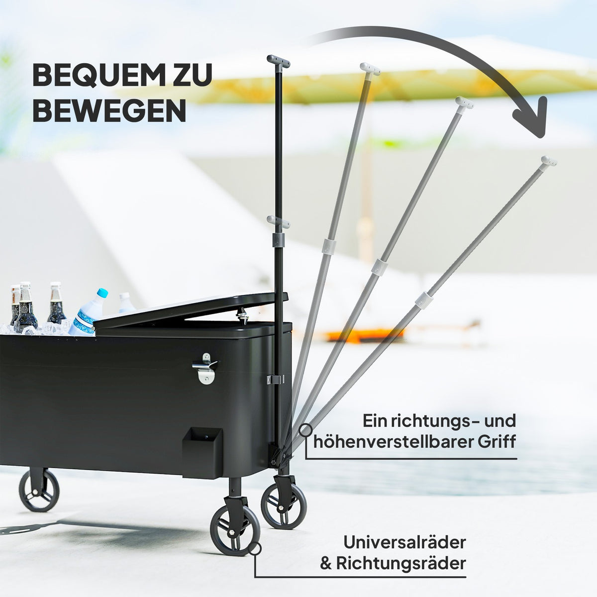 76L Refrigerator Trolley Serving Trolley with Wheels Bottle Opener Lid Handles Mobile Cool Box Side Trolley Bar Cool Container Drinks Trolley for Outdoor Patio Party White