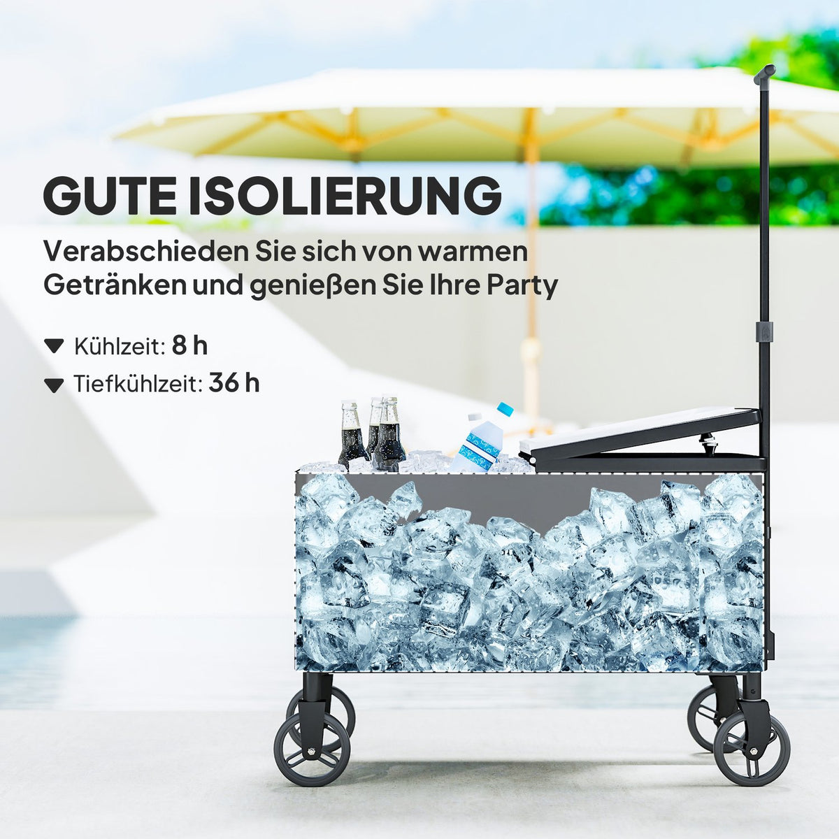 76L Refrigerator Trolley Serving Trolley with Wheels Bottle Opener Lid Handles Mobile Cool Box Side Trolley Bar Cool Container Drinks Trolley for Outdoor Patio Party White