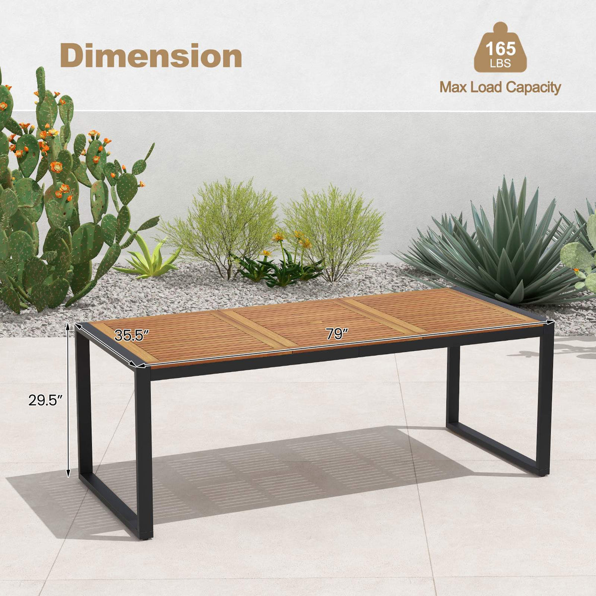 79-Inch Acacia Wood Patio Dining Table With 1.9-Inch Umbrella Hole