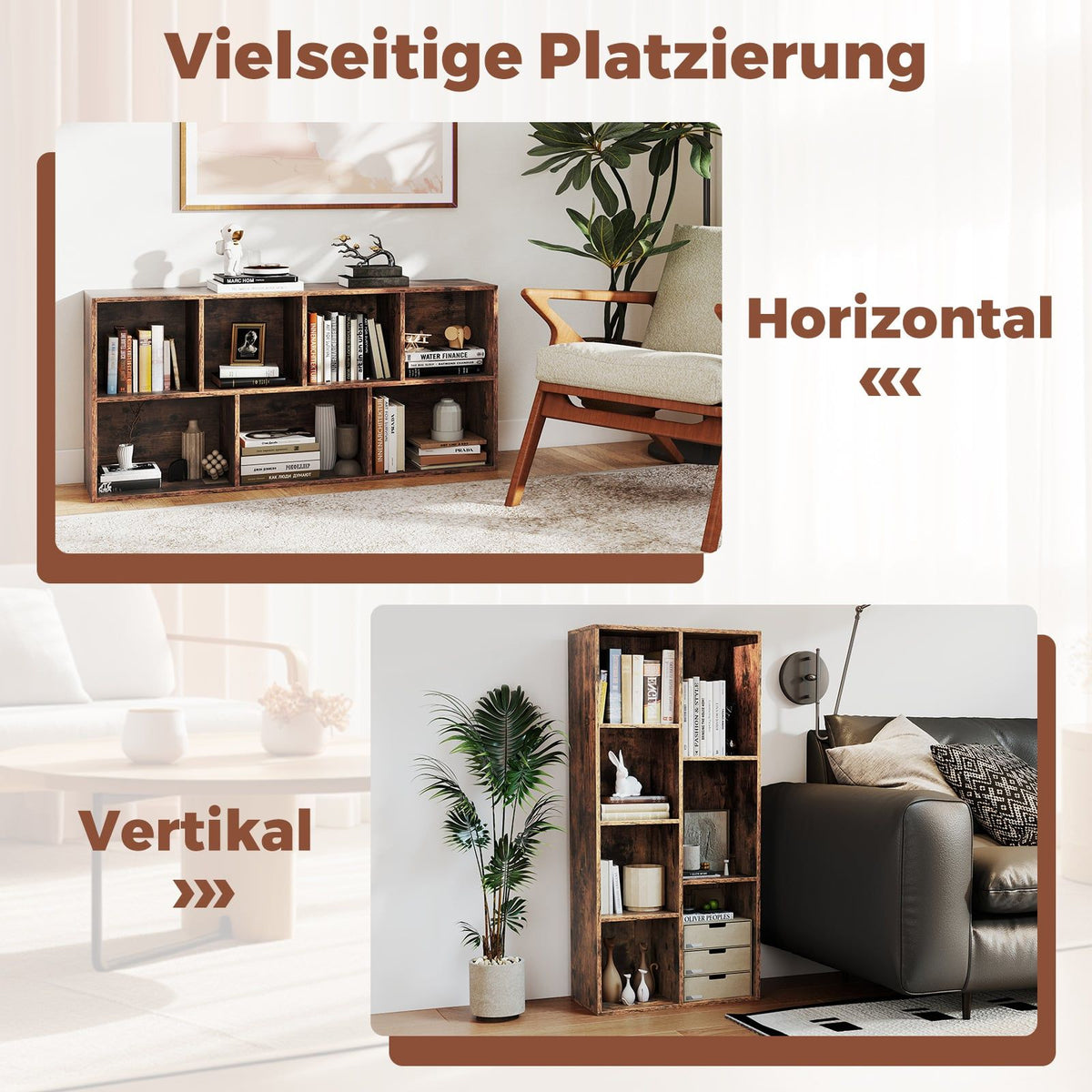 7-Cube Bookshelf, Vertical or Horizontal, Rustic Brown