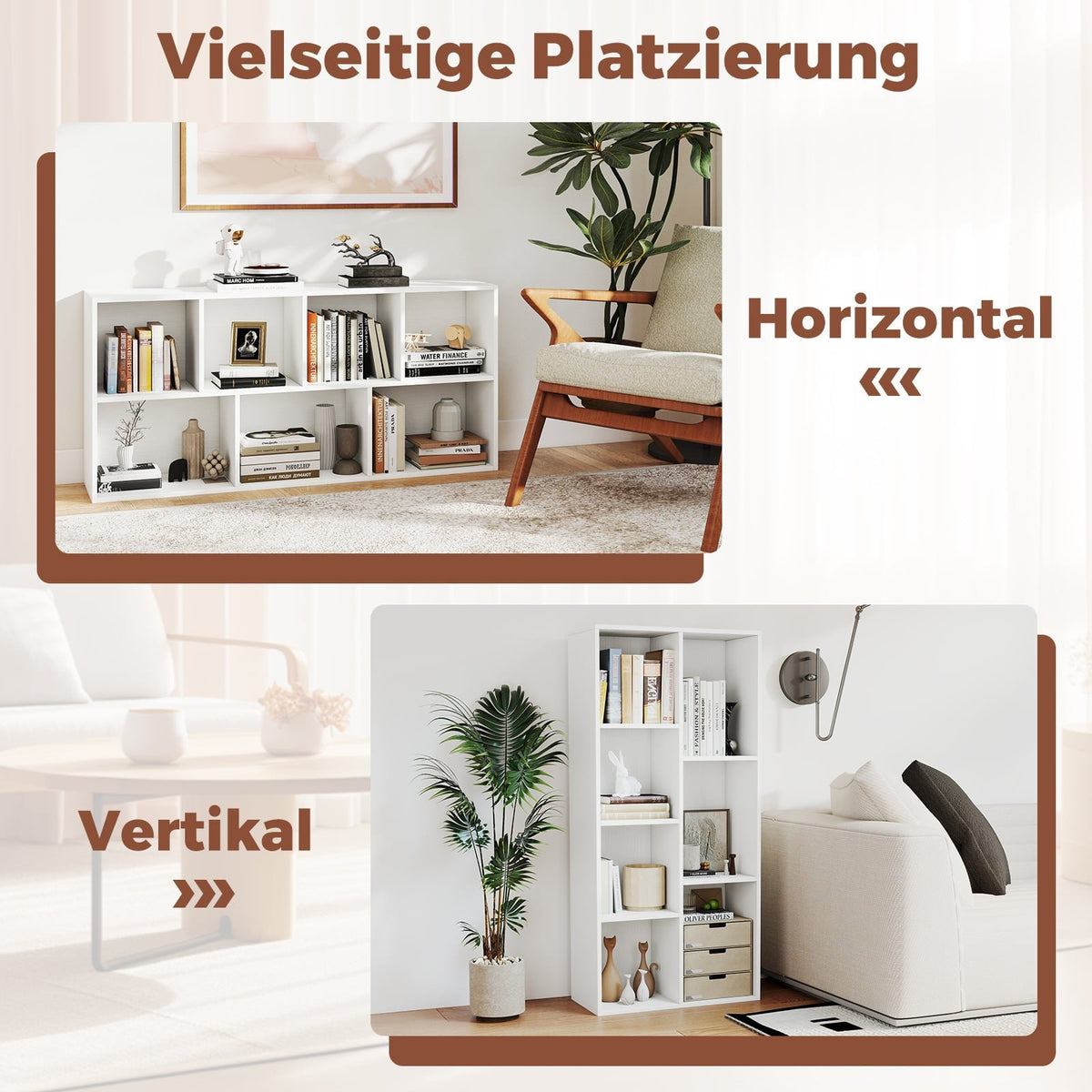 7-Cube Bookshelf, White, Vertical or Horizontal, 49.5x23x106 cm