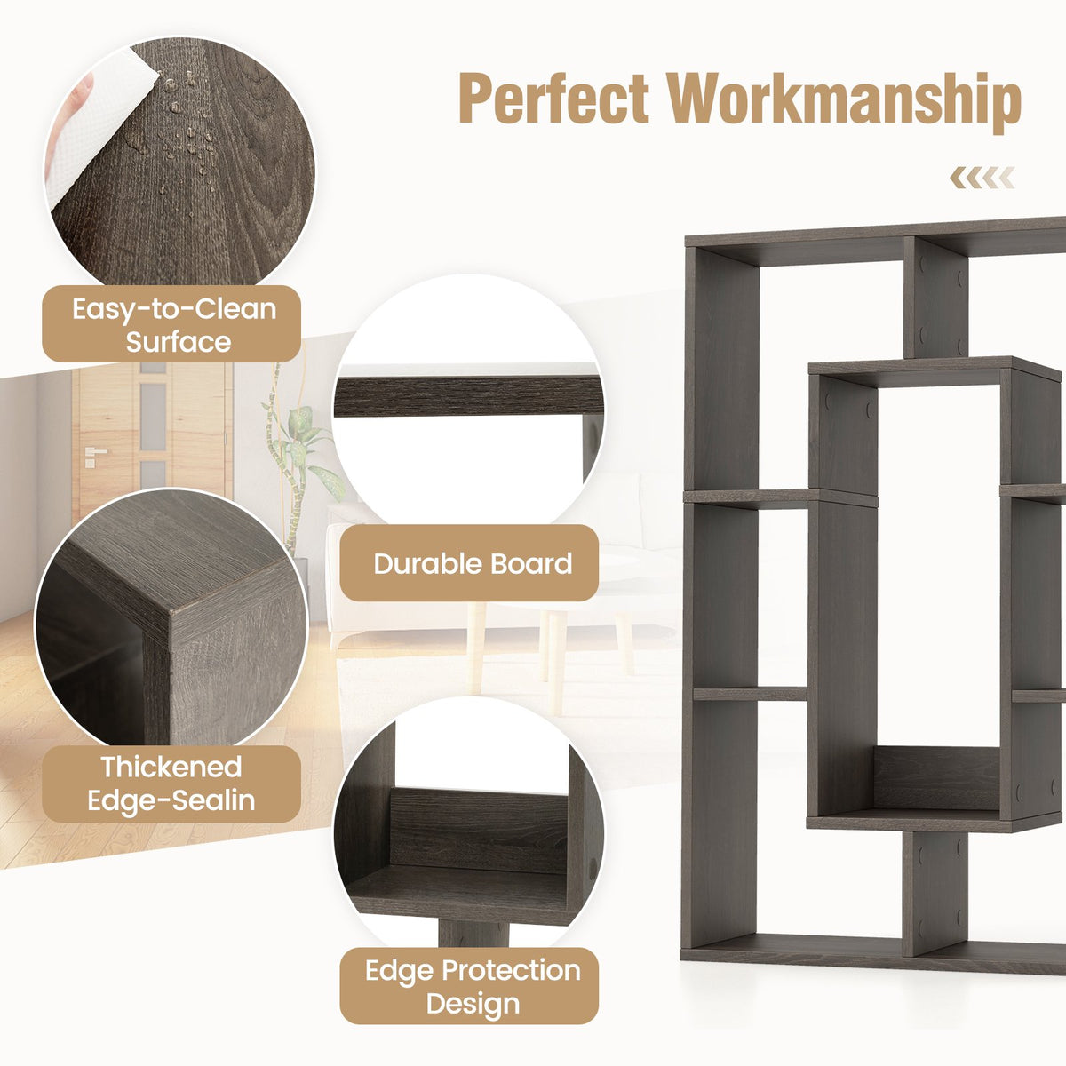 7-Cube Geometric Bookshelf, Engineered Wood, Gray